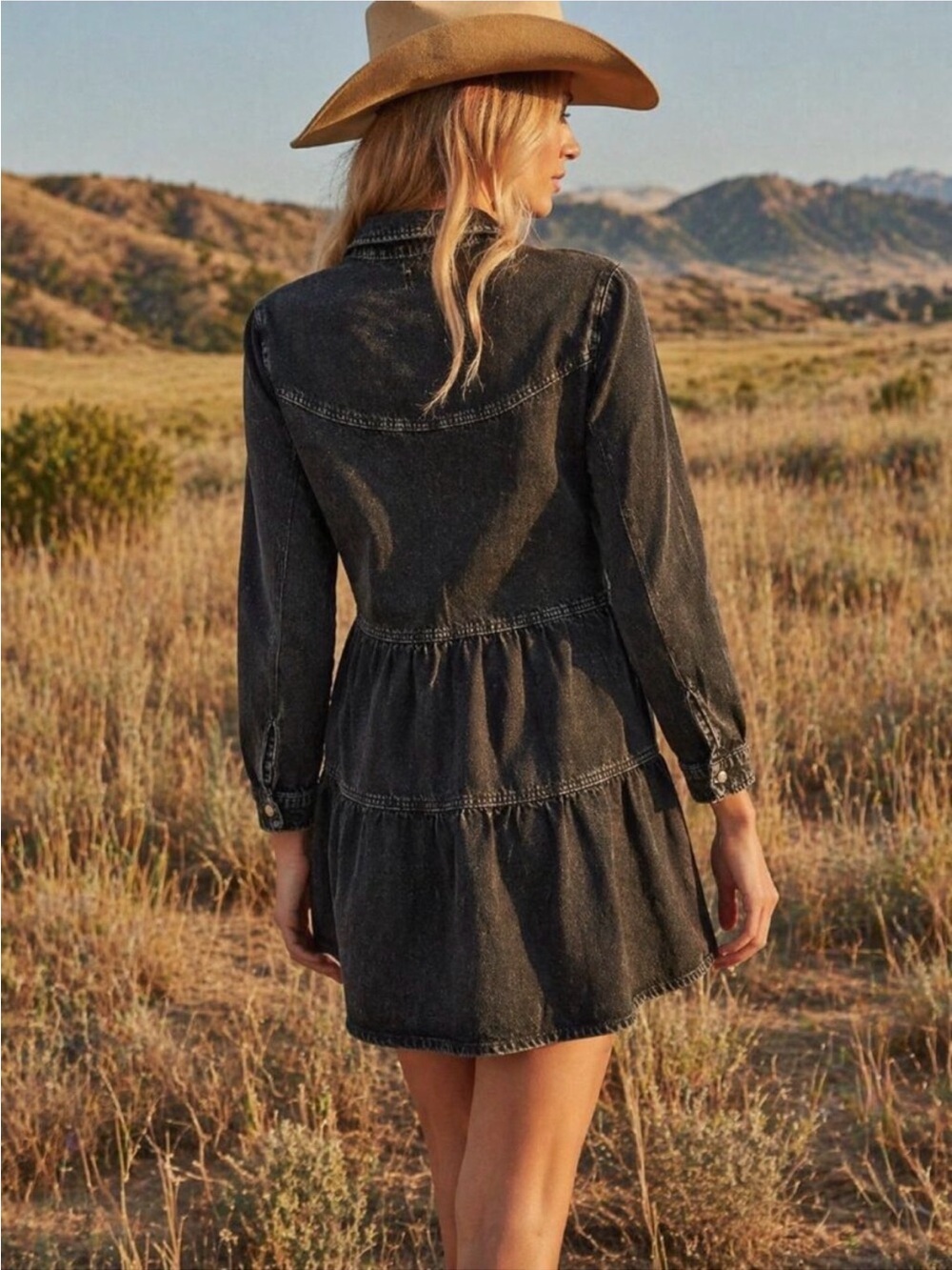 New! Driftwood Western Light Weight Denim Tiered Dress S - Picture 2 of 6